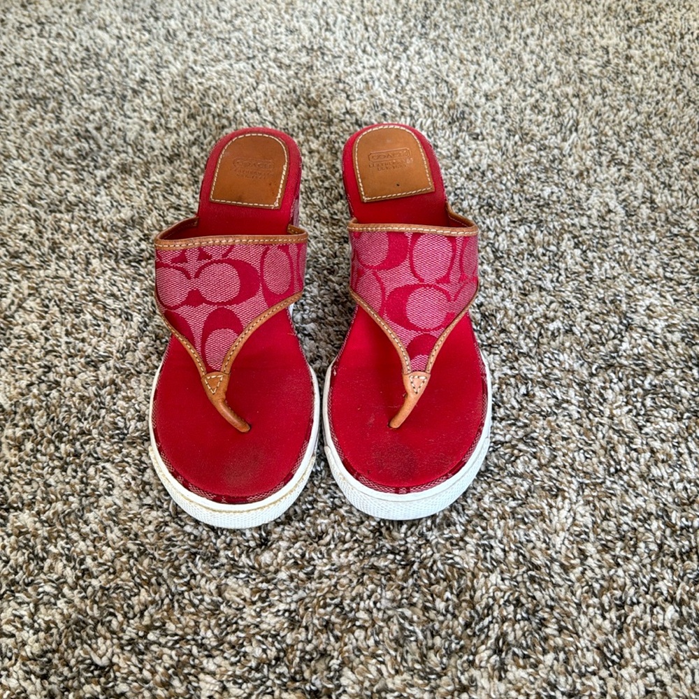 Coach Red Wedge Sandals